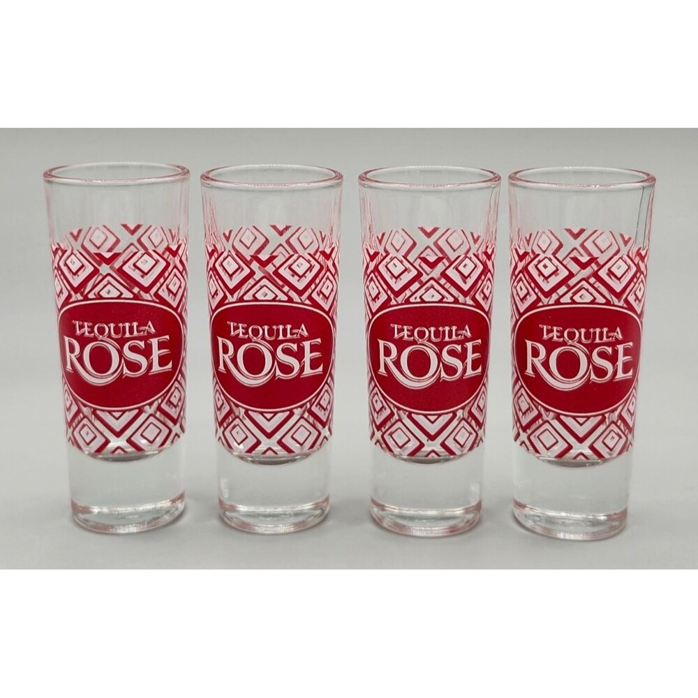 Lot of 4 Tequila Rose Shot Glasses 4 1/8" Tall Shooter Shot Glass Bar Man Cave